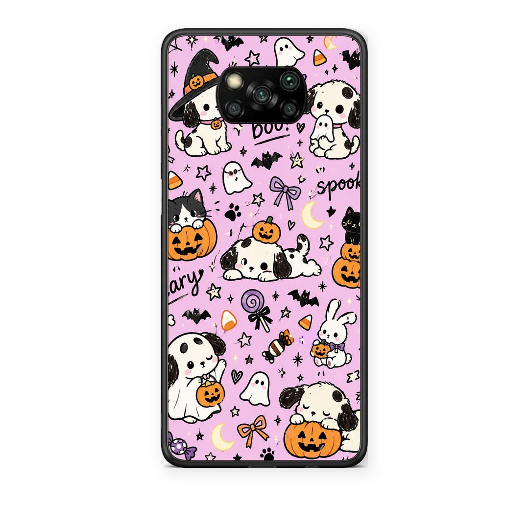 Θήκη Xiaomi Poco X3 / X3 Pro / X3 NFC Halloween Puppies and Friends on Lilac από τη Smartfits με σχέδιο στο πίσω μέρος και μαύρο περίβλημα | Xiaomi Poco X3 / X3 Pro / X3 NFC Halloween Puppies and Friends on Lilac case with colorful back and black bezels