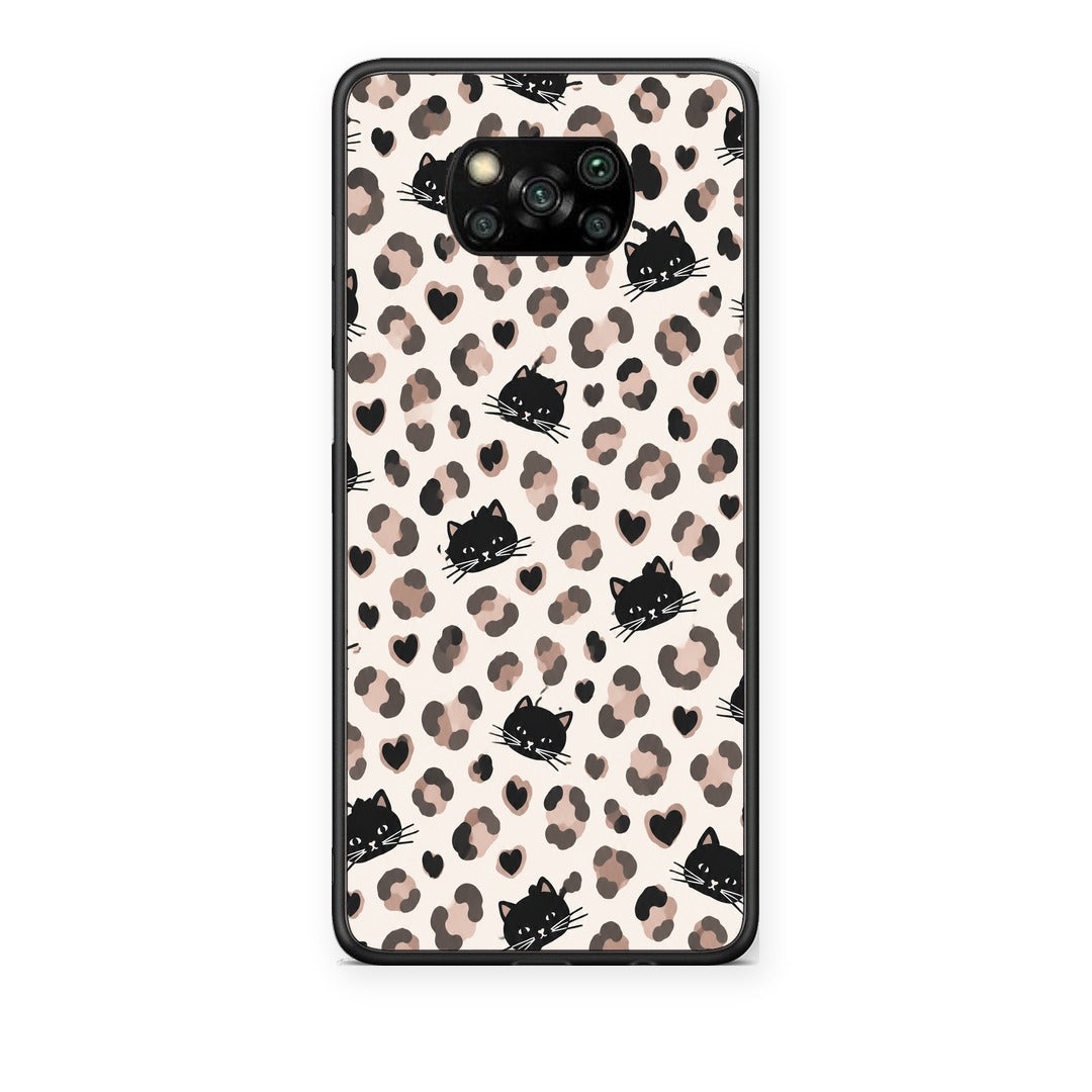 Θήκη Xiaomi Poco X3 / X3 Pro / X3 NFC Leopard Spots and Black Cats on Cream από τη Smartfits με σχέδιο στο πίσω μέρος και μαύρο περίβλημα | Xiaomi Poco X3 / X3 Pro / X3 NFC Leopard Spots and Black Cats on Cream case with colorful back and black bezels