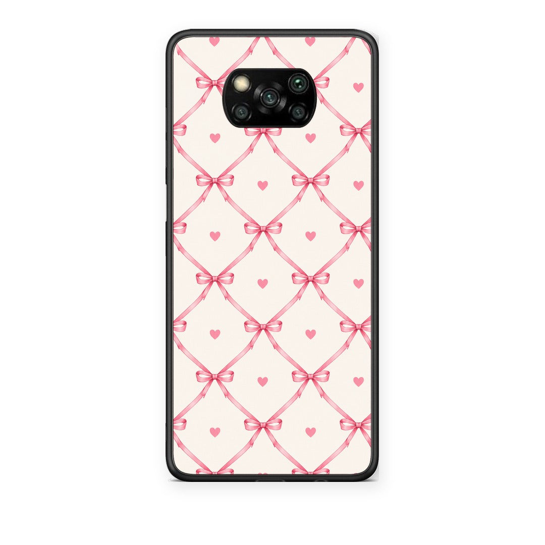 Θήκη Xiaomi Poco X3 / X3 Pro / X3 NFC Pink Bow Lattice and Hearts on Cream από τη Smartfits με σχέδιο στο πίσω μέρος και μαύρο περίβλημα | Xiaomi Poco X3 / X3 Pro / X3 NFC Pink Bow Lattice and Hearts on Cream case with colorful back and black bezels