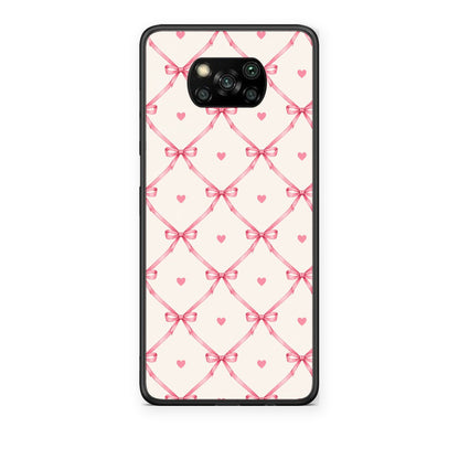 Θήκη Xiaomi Poco X3 / X3 Pro / X3 NFC Pink Bow Lattice and Hearts on Cream από τη Smartfits με σχέδιο στο πίσω μέρος και μαύρο περίβλημα | Xiaomi Poco X3 / X3 Pro / X3 NFC Pink Bow Lattice and Hearts on Cream case with colorful back and black bezels