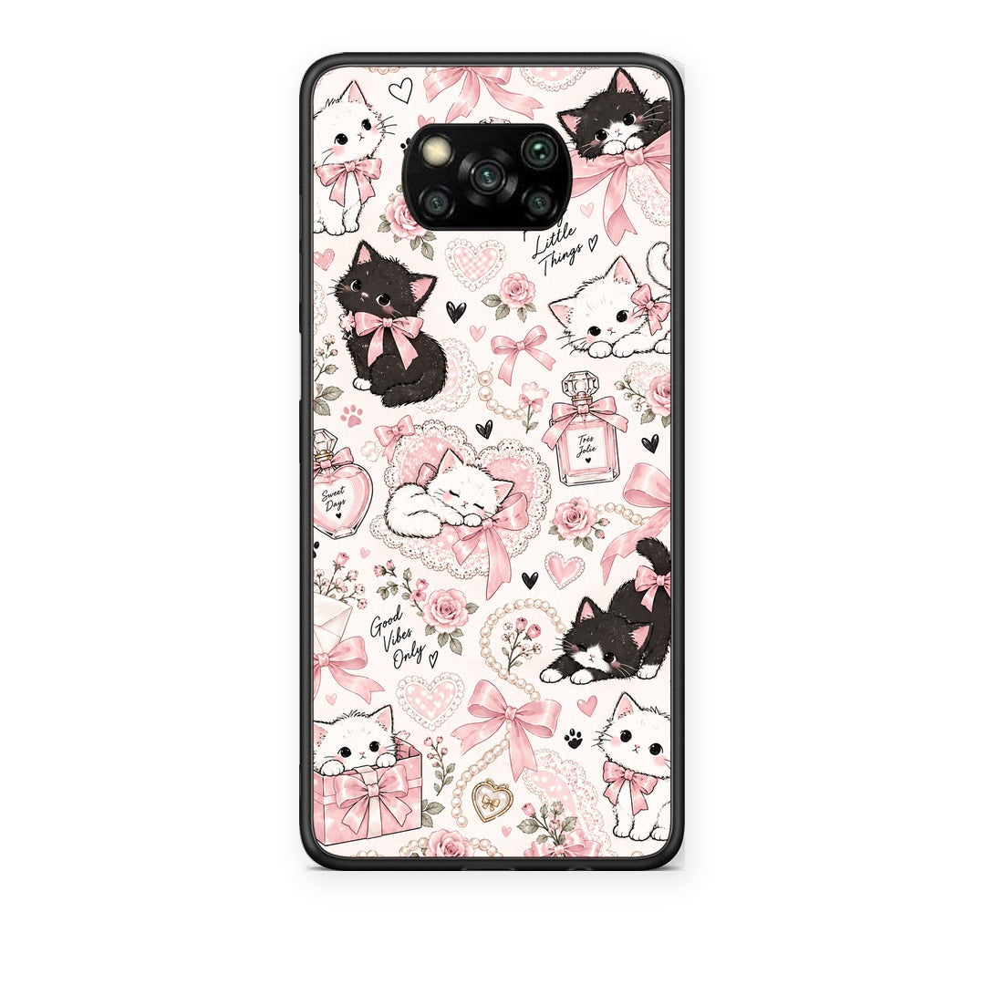 Θήκη Xiaomi Poco X3 / X3 Pro / X3 NFC Pink Bows and Kittens Collage από τη Smartfits με σχέδιο στο πίσω μέρος και μαύρο περίβλημα | Xiaomi Poco X3 / X3 Pro / X3 NFC Pink Bows and Kittens Collage case with colorful back and black bezels