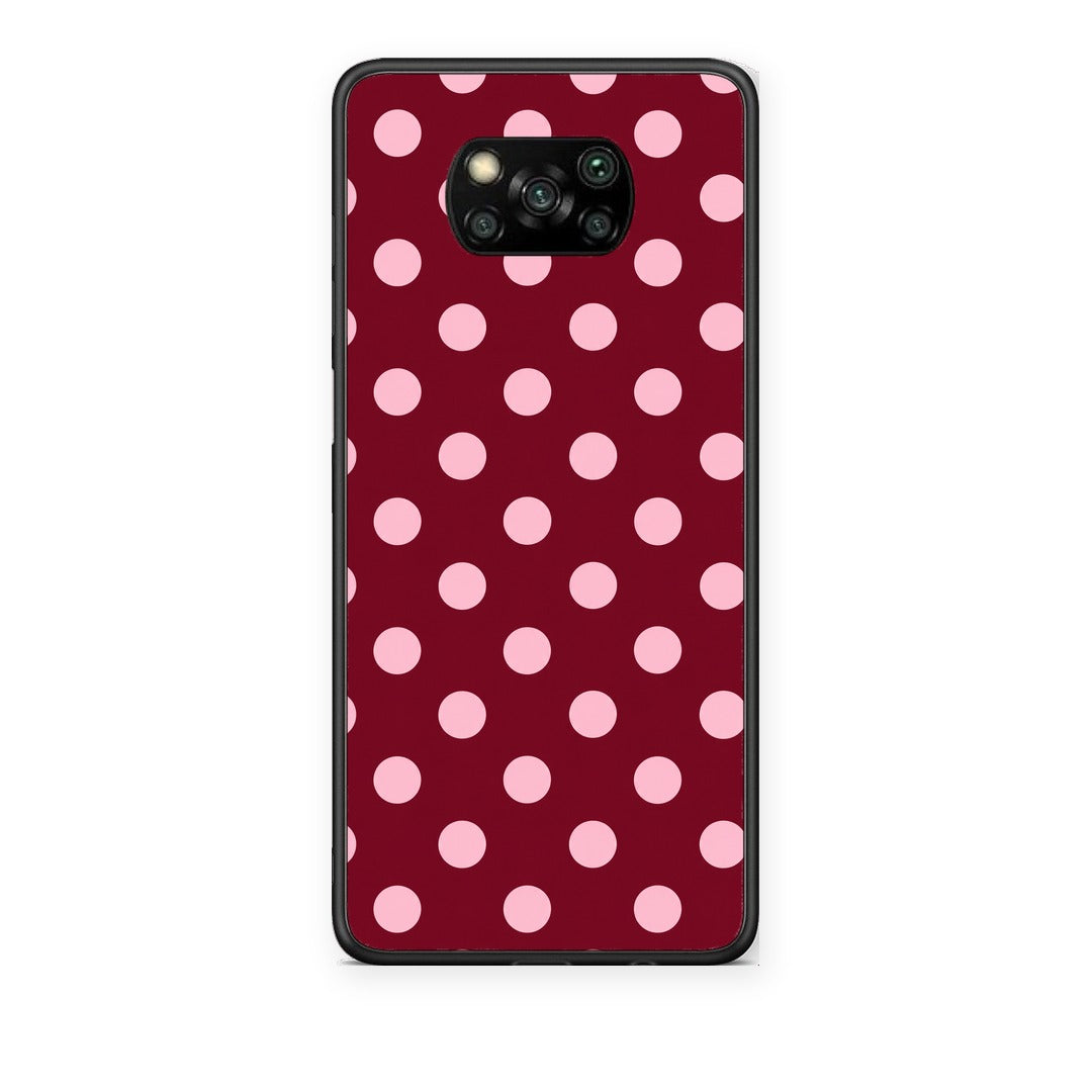 Θήκη Xiaomi Poco X3 / X3 Pro / X3 NFC Pink Polka Dots on Burgundy από τη Smartfits με σχέδιο στο πίσω μέρος και μαύρο περίβλημα | Xiaomi Poco X3 / X3 Pro / X3 NFC Pink Polka Dots on Burgundy case with colorful back and black bezels