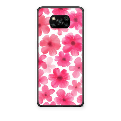Θήκη Xiaomi Poco X3 / X3 Pro / X3 NFC Pink Watercolour Flowers on White από τη Smartfits με σχέδιο στο πίσω μέρος και μαύρο περίβλημα | Xiaomi Poco X3 / X3 Pro / X3 NFC Pink Watercolour Flowers on White case with colorful back and black bezels