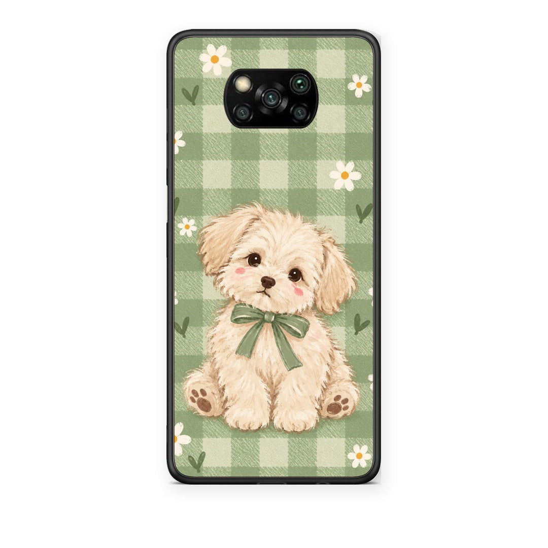 Θήκη Xiaomi Poco X3 / X3 Pro / X3 NFC Puppy and Daisies on Sage Gingham από τη Smartfits με σχέδιο στο πίσω μέρος και μαύρο περίβλημα | Xiaomi Poco X3 / X3 Pro / X3 NFC Puppy and Daisies on Sage Gingham case with colorful back and black bezels