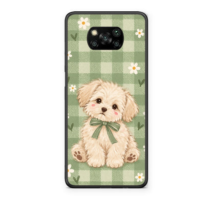Θήκη Xiaomi Poco X3 / X3 Pro / X3 NFC Puppy and Daisies on Sage Gingham από τη Smartfits με σχέδιο στο πίσω μέρος και μαύρο περίβλημα | Xiaomi Poco X3 / X3 Pro / X3 NFC Puppy and Daisies on Sage Gingham case with colorful back and black bezels
