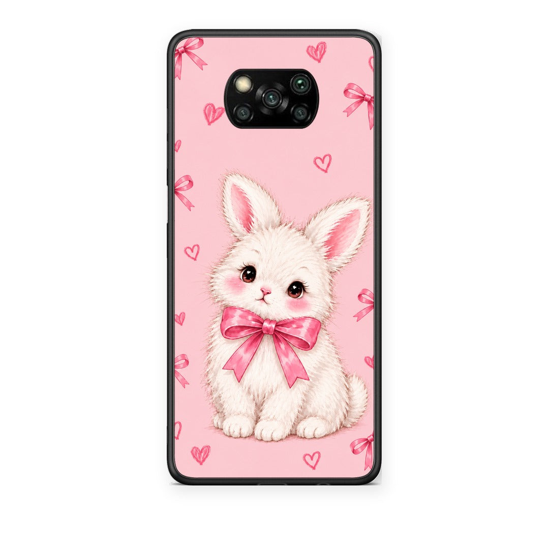 Θήκη Xiaomi Poco X3 / X3 Pro / X3 NFC White Bunny and Pink Bows από τη Smartfits με σχέδιο στο πίσω μέρος και μαύρο περίβλημα | Xiaomi Poco X3 / X3 Pro / X3 NFC White Bunny and Pink Bows case with colorful back and black bezels