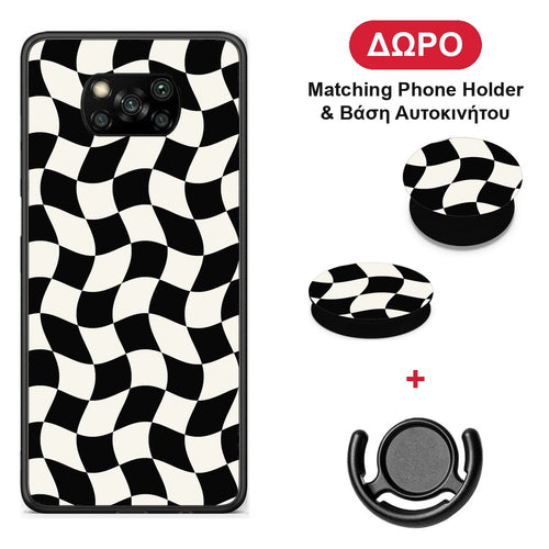 Black and Cream Wavy Checkerboard - Xiaomi Poco X3 / X3 Pro / X3 NFC θήκη + Δώρο Phone Holder & Βάση Αυτοκινήτου