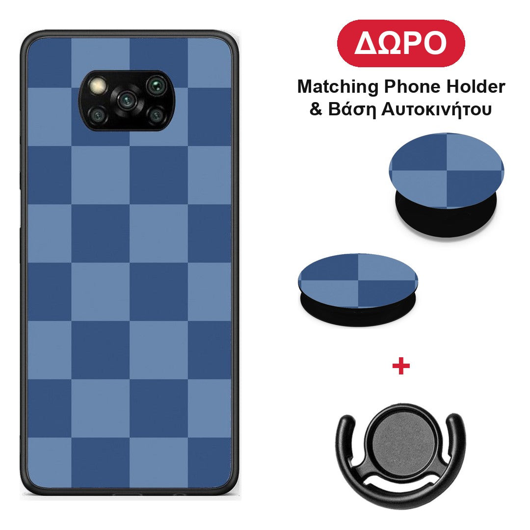 Denim Blue Checkerboard - Xiaomi Poco X3 / X3 Pro / X3 NFC θήκη + Δώρο Phone Holder & Βάση Αυτοκινήτου