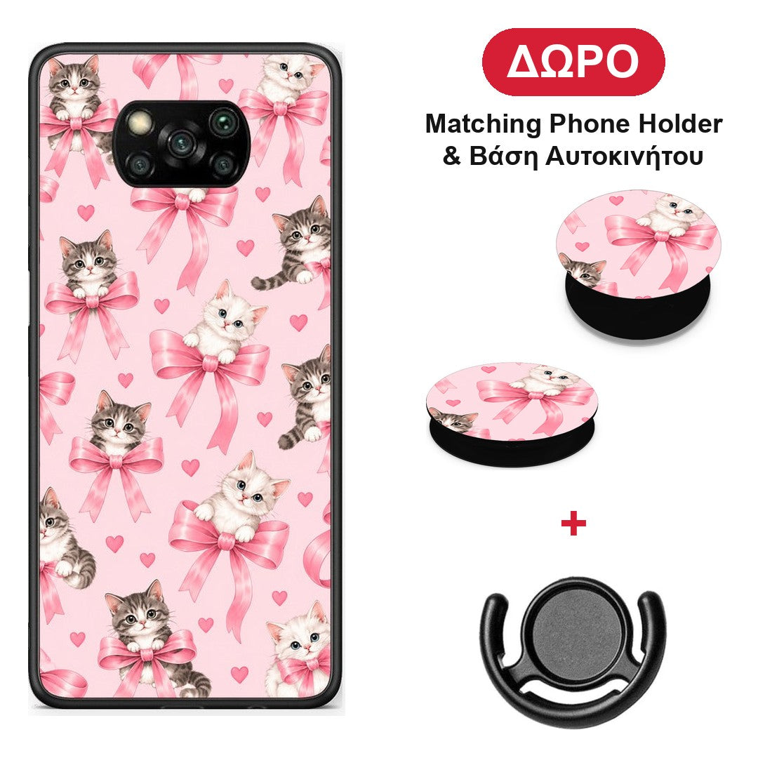 Kittens and Pink Bows on Pink - Xiaomi Poco X3 / X3 Pro / X3 NFC θήκη + Δώρο Phone Holder & Βάση Αυτοκινήτου
