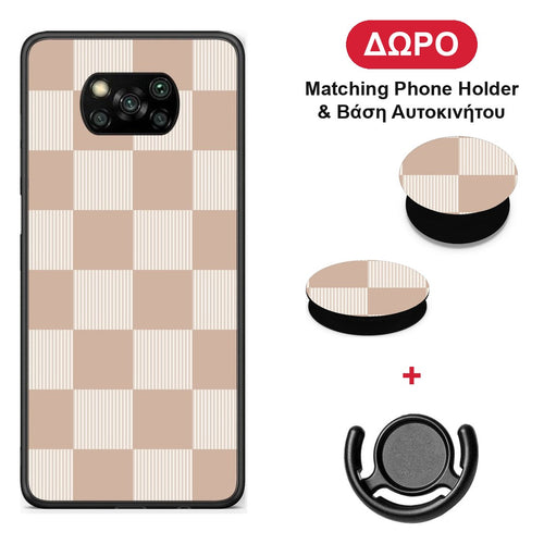 Latte and Cream Striped Checks - Xiaomi Poco X3 / X3 Pro / X3 NFC θήκη + Δώρο Phone Holder & Βάση Αυτοκινήτου