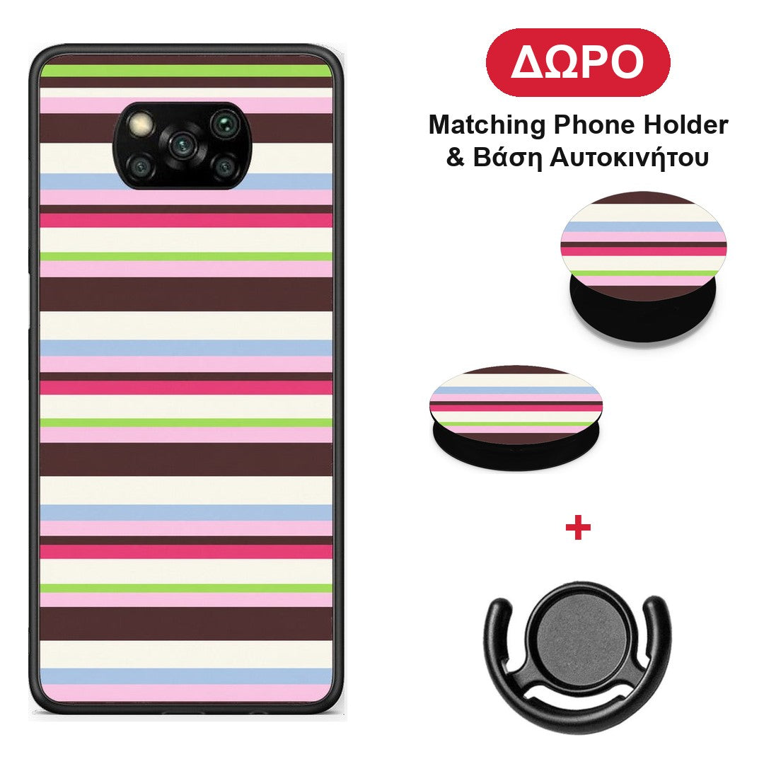 Multicolour Horizontal Stripes - Xiaomi Poco X3 / X3 Pro / X3 NFC θήκη + Δώρο Phone Holder & Βάση Αυτοκινήτου