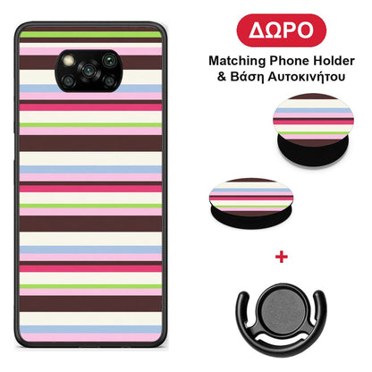 Multicolour Horizontal Stripes - Xiaomi Poco X3 / X3 Pro / X3 NFC θήκη + Δώρο Phone Holder & Βάση Αυτοκινήτου