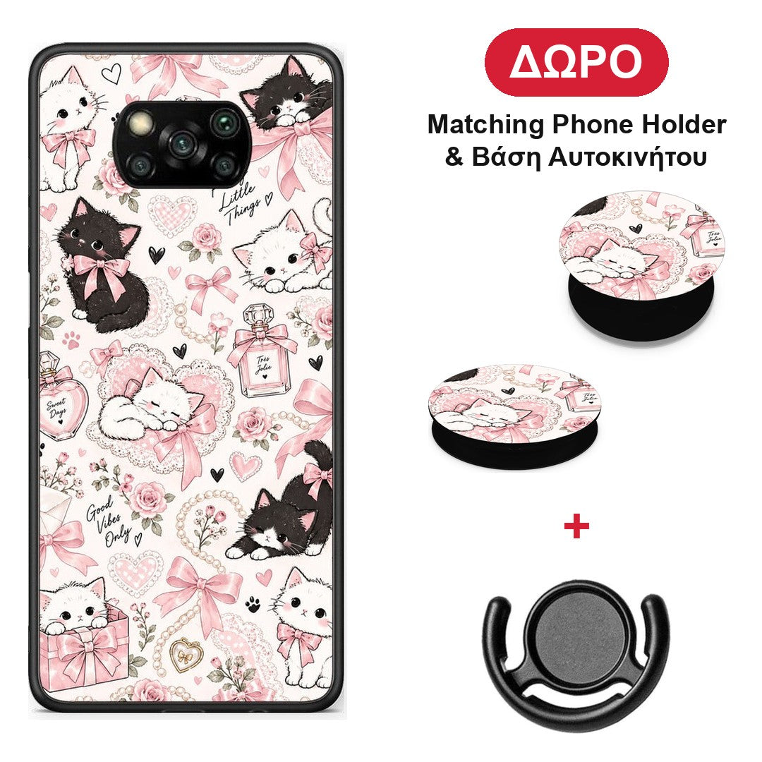 Pink Bows and Kittens Collage - Xiaomi Poco X3 / X3 Pro / X3 NFC θήκη + Δώρο Phone Holder & Βάση Αυτοκινήτου