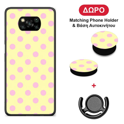 Pink Polka Dots on Yellow - Xiaomi Poco X3 / X3 Pro / X3 NFC θήκη + Δώρο Phone Holder & Βάση Αυτοκινήτου