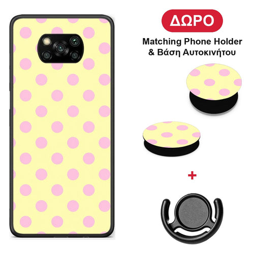 Pink Polka Dots on Yellow - Xiaomi Poco X3 / X3 Pro / X3 NFC θήκη + Δώρο Phone Holder & Βάση Αυτοκινήτου