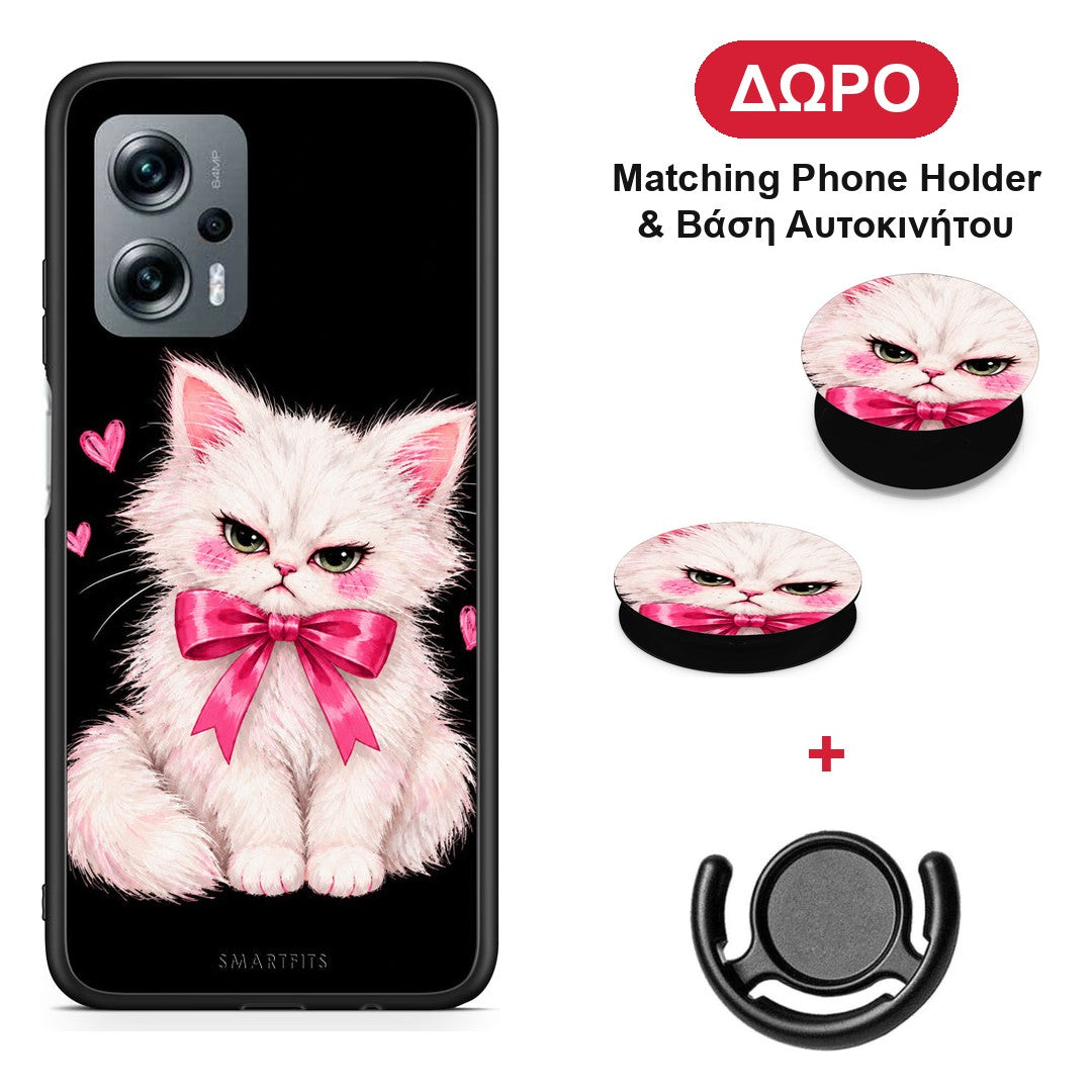 Grumpy Party Kitten on Black - Xiaomi Poco X4 GT θήκη + Δώρο Phone Holder & Βάση Αυτοκινήτου