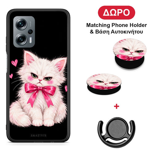 Grumpy Party Kitten on Black - Xiaomi Poco X4 GT θήκη + Δώρο Phone Holder & Βάση Αυτοκινήτου