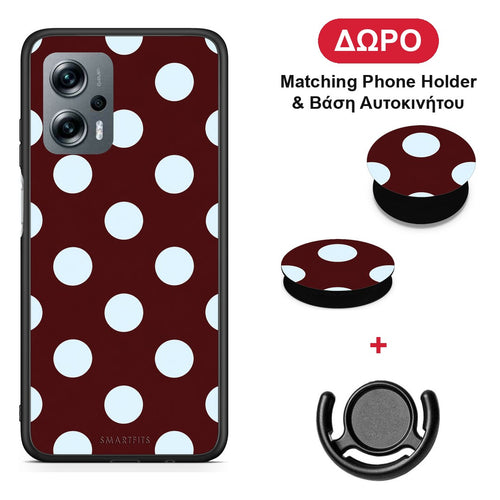 Pale Blue Large Polka Dots on Burgundy - Xiaomi Poco X4 GT θήκη + Δώρο Phone Holder & Βάση Αυτοκινήτου