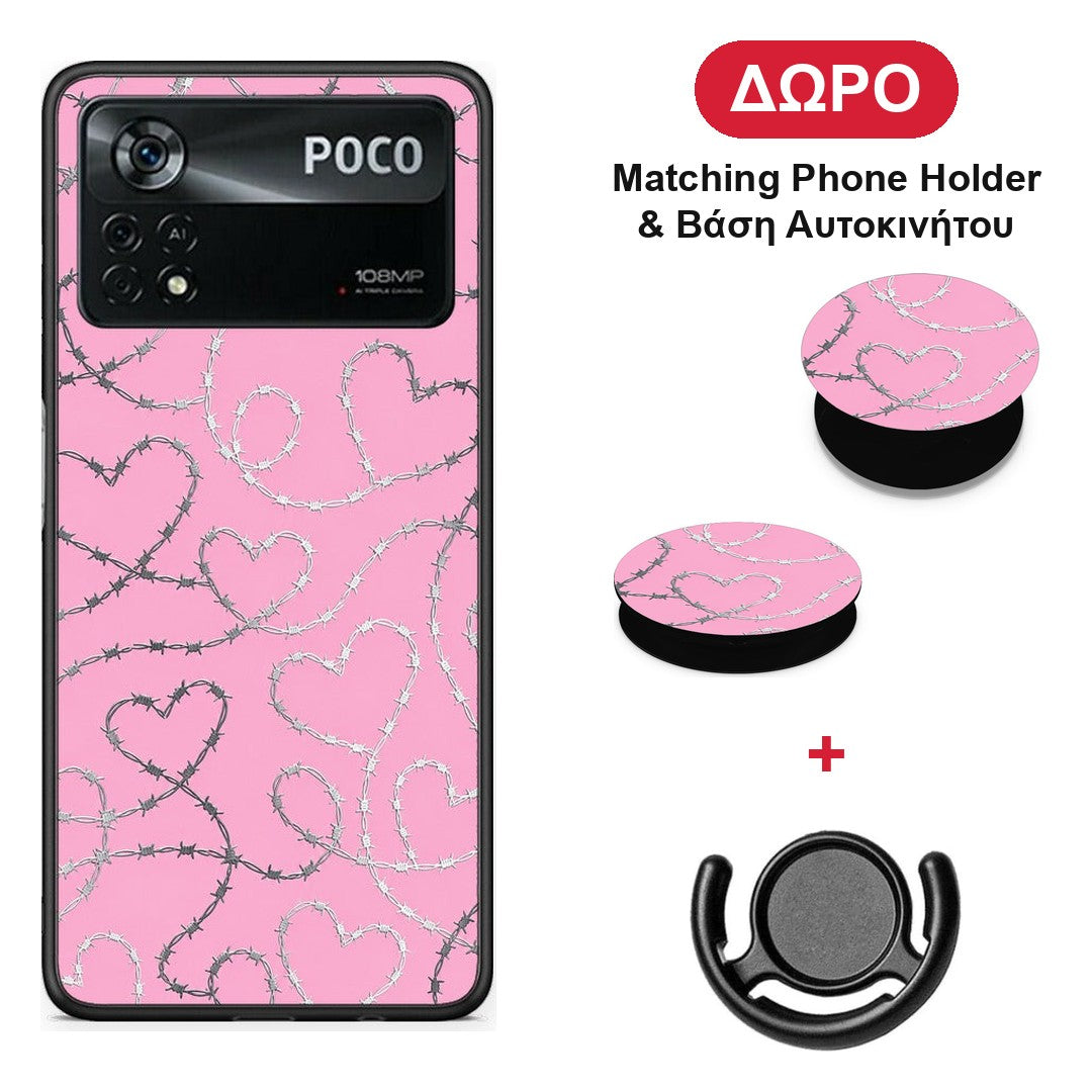 Barbed Wire Hearts on Pink - Xiaomi Poco X4 Pro 5G θήκη + Δώρο Phone Holder & Βάση Αυτοκινήτου