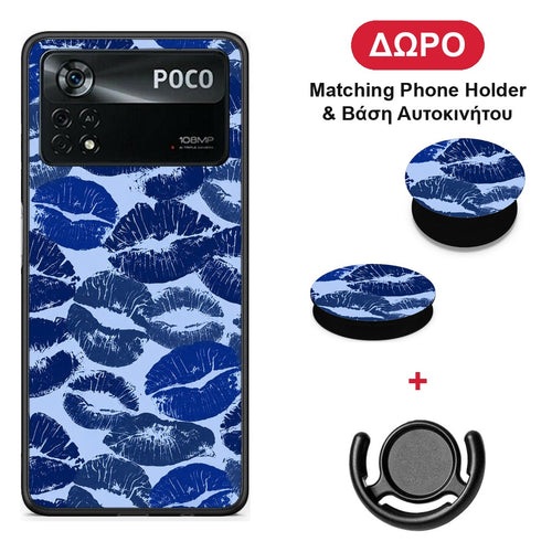 Blue Lipstick Kisses - Xiaomi Poco X4 Pro 5G θήκη + Δώρο Phone Holder & Βάση Αυτοκινήτου