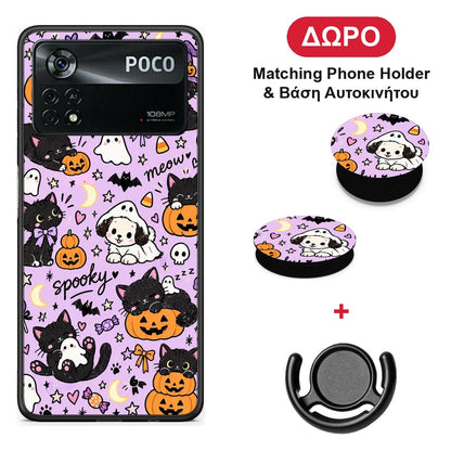 Halloween Black Cats on Lilac - Xiaomi Poco X4 Pro 5G θήκη + Δώρο Phone Holder & Βάση Αυτοκινήτου
