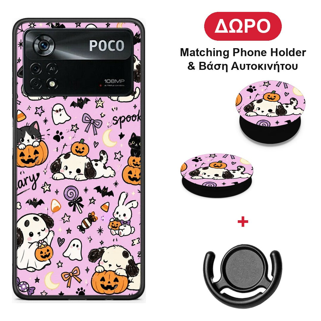 Halloween Puppies and Friends on Lilac - Xiaomi Poco X4 Pro 5G θήκη + Δώρο Phone Holder & Βάση Αυτοκινήτου