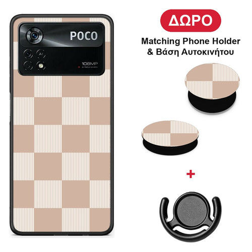 Latte and Cream Striped Checks - Xiaomi Poco X4 Pro 5G θήκη + Δώρο Phone Holder & Βάση Αυτοκινήτου
