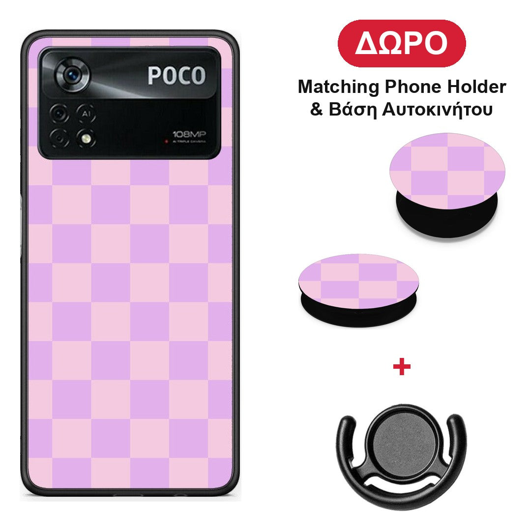 Lavender and Pink Checkerboard - Xiaomi Poco X4 Pro 5G θήκη + Δώρο Phone Holder & Βάση Αυτοκινήτου
