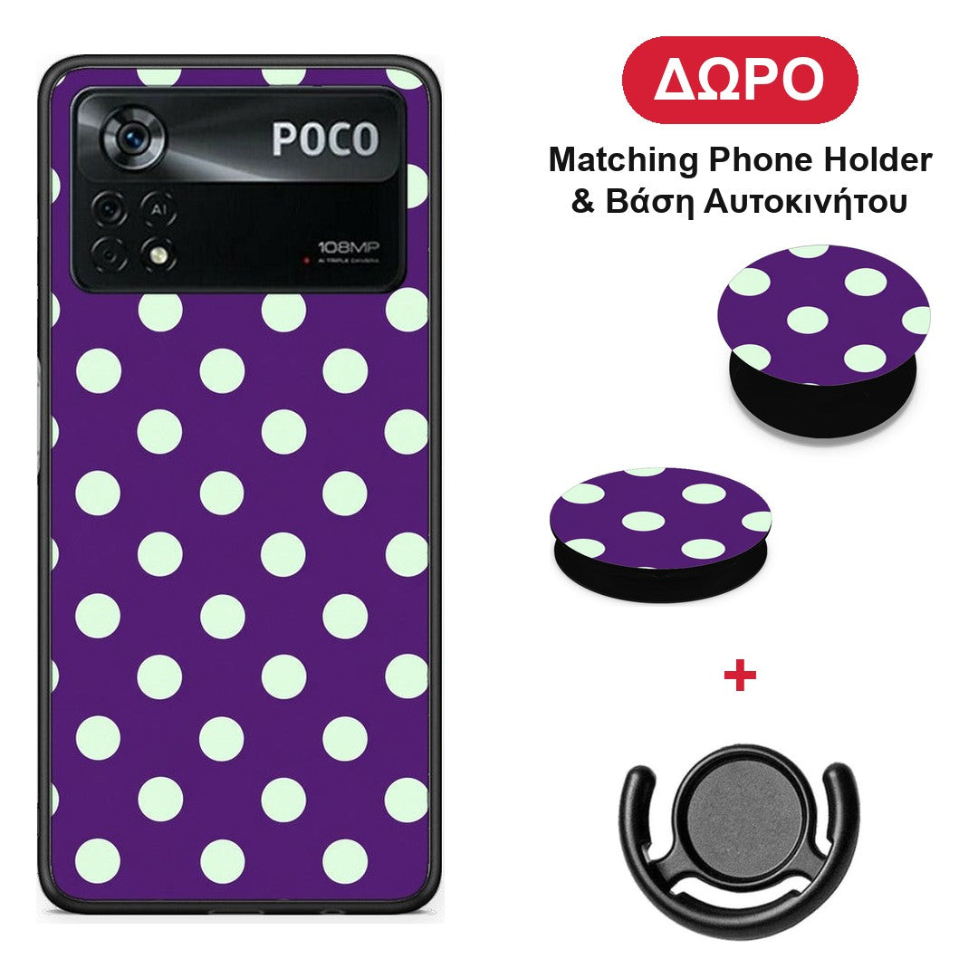 Mint Polka Dots on Purple - Xiaomi Poco X4 Pro 5G θήκη + Δώρο Phone Holder & Βάση Αυτοκινήτου