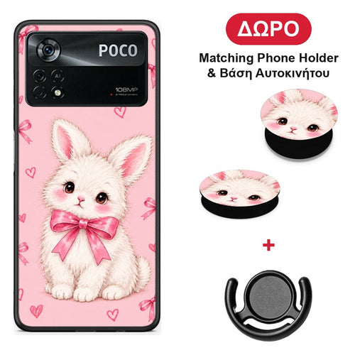 White Bunny and Pink Bows - Xiaomi Poco X4 Pro 5G θήκη + Δώρο Phone Holder & Βάση Αυτοκινήτου