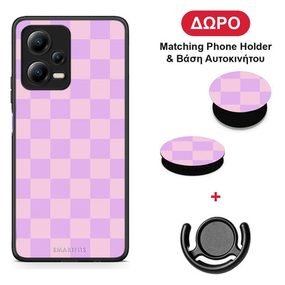 Lavender and Pink Checkerboard - Xiaomi Poco X5 5G Dual θήκη + Δώρο Phone Holder & Βάση Αυτοκινήτου