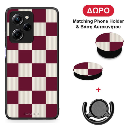 Burgundy and Cream Striped Checks - Xiaomi Poco X5 Pro 5G Dual θήκη + Δώρο Phone Holder & Βάση Αυτοκινήτου