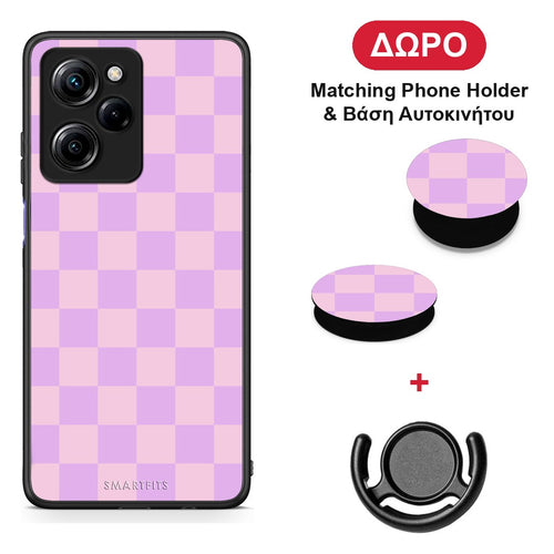 Lavender and Pink Checkerboard - Xiaomi Poco X5 Pro 5G Dual θήκη + Δώρο Phone Holder & Βάση Αυτοκινήτου
