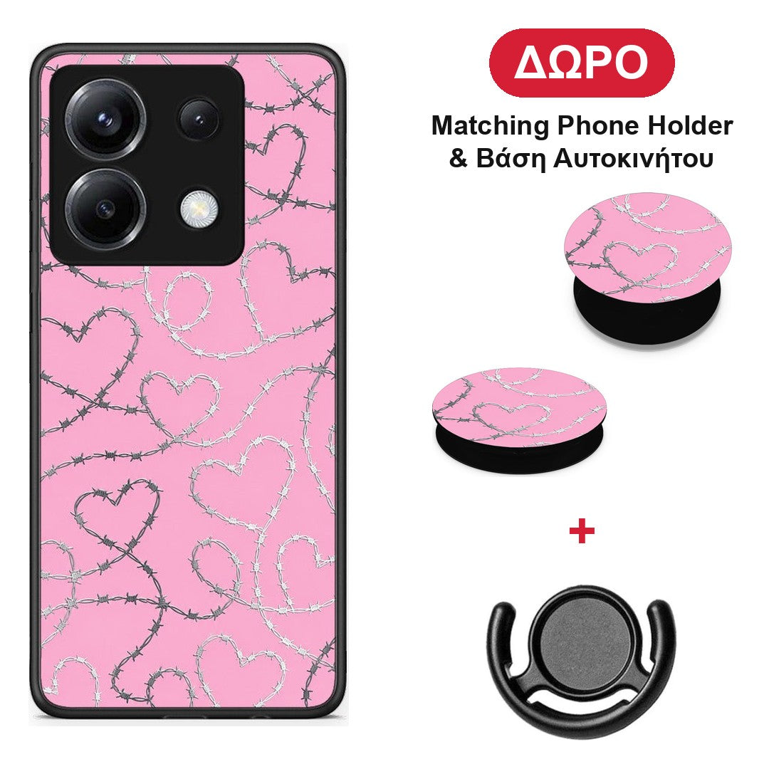 Barbed Wire Hearts on Pink - Xiaomi Poco X6 θήκη + Δώρο Phone Holder & Βάση Αυτοκινήτου