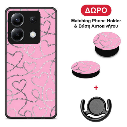 Barbed Wire Hearts on Pink - Xiaomi Poco X6 θήκη + Δώρο Phone Holder & Βάση Αυτοκινήτου