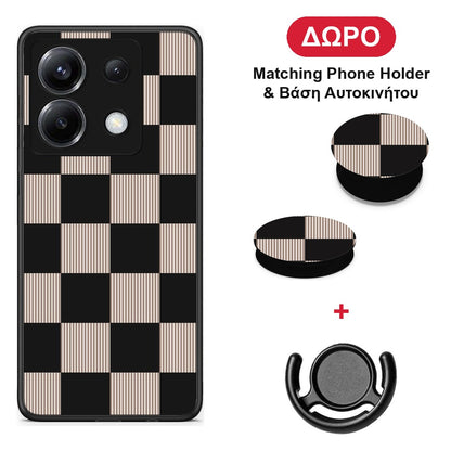 Black and Taupe Striped Checks - Xiaomi Poco X6 θήκη + Δώρο Phone Holder & Βάση Αυτοκινήτου