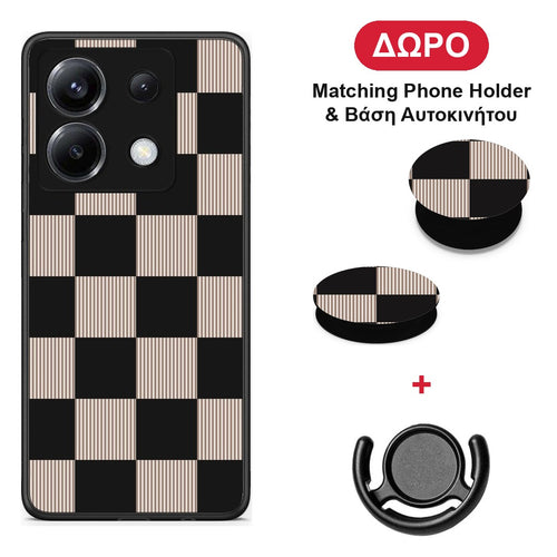 Black and Taupe Striped Checks - Xiaomi Poco X6 θήκη + Δώρο Phone Holder & Βάση Αυτοκινήτου