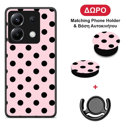 Black Polka Dots on Pink - Xiaomi Poco X6 θήκη + Δώρο Phone Holder & Βάση Αυτοκινήτου