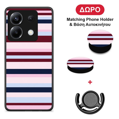 Burgundy Pink and Blue Horizontal Stripes - Xiaomi Poco X6 θήκη + Δώρο Phone Holder & Βάση Αυτοκινήτου