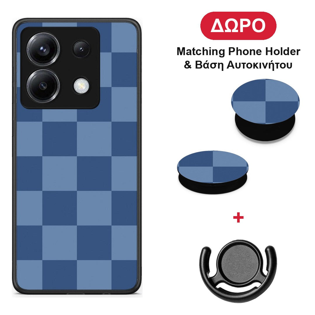 Denim Blue Checkerboard - Xiaomi Poco X6 θήκη + Δώρο Phone Holder & Βάση Αυτοκινήτου