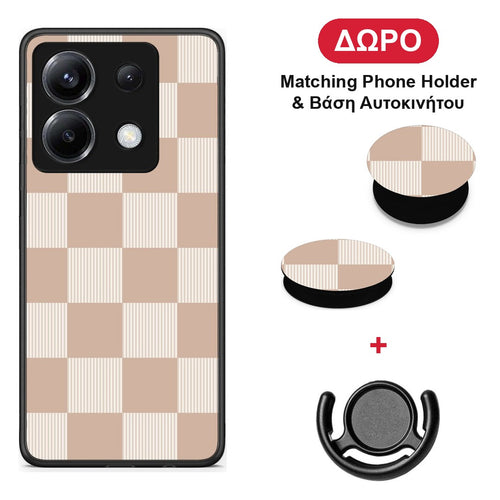 Latte and Cream Striped Checks - Xiaomi Poco X6 θήκη + Δώρο Phone Holder & Βάση Αυτοκινήτου