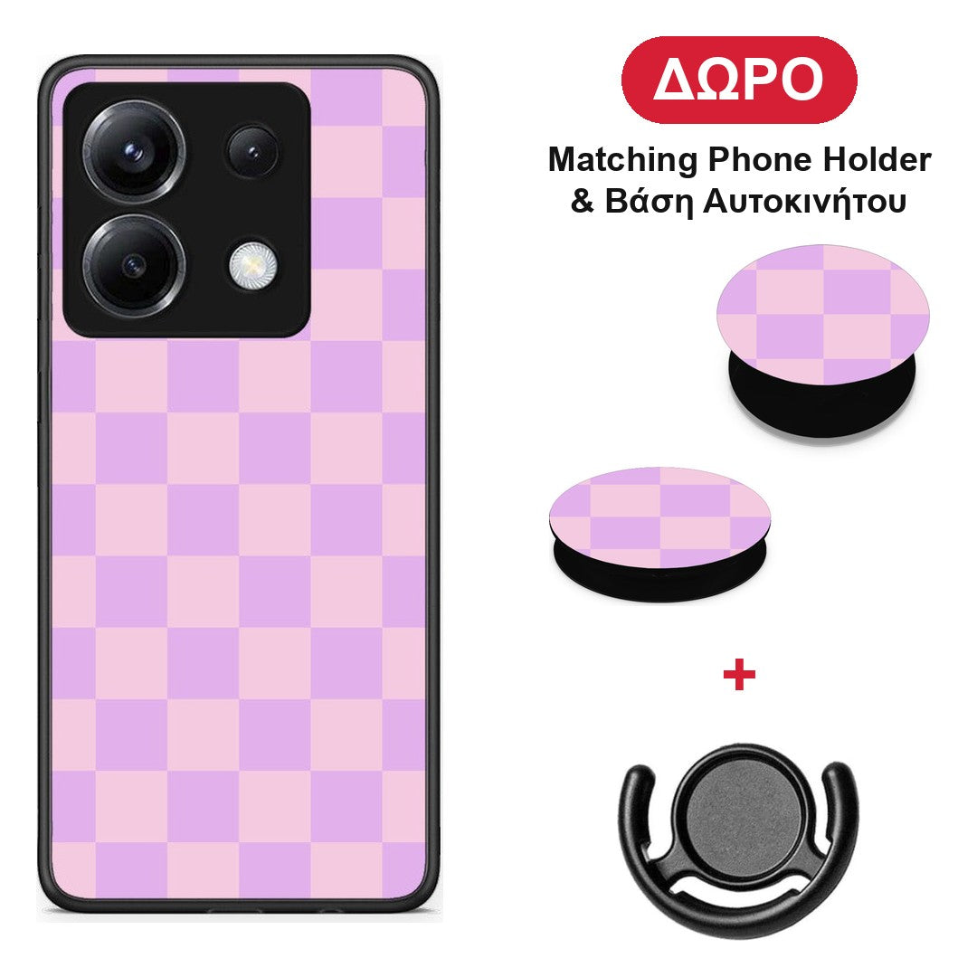 Lavender and Pink Checkerboard - Xiaomi Poco X6 θήκη + Δώρο Phone Holder & Βάση Αυτοκινήτου