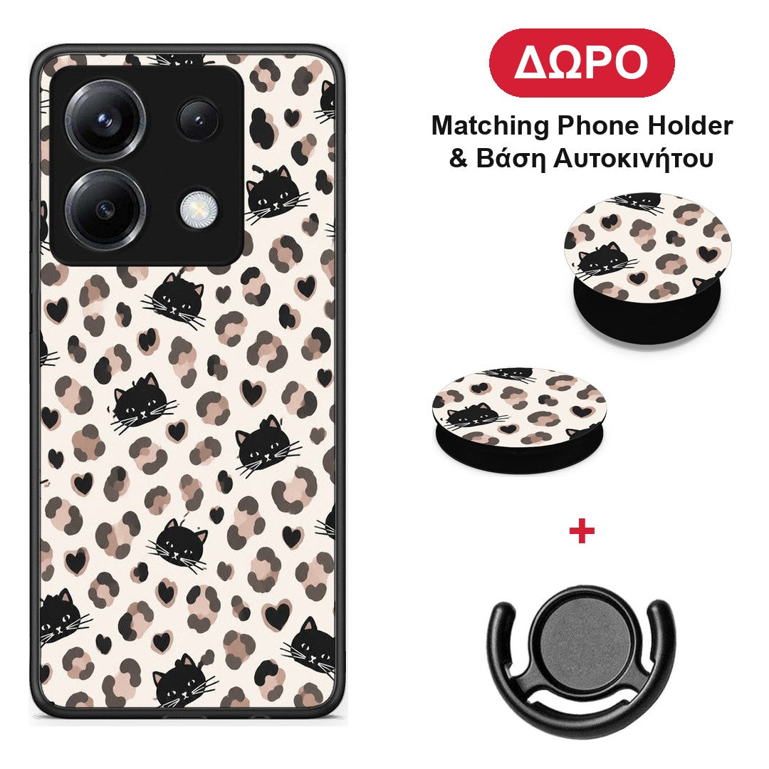 Leopard Spots and Black Cats on Cream - Xiaomi Poco X6 θήκη + Δώρο Phone Holder & Βάση Αυτοκινήτου