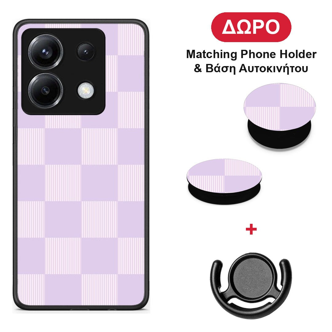 Lilac and Cream Striped Checks - Xiaomi Poco X6 θήκη + Δώρο Phone Holder & Βάση Αυτοκινήτου