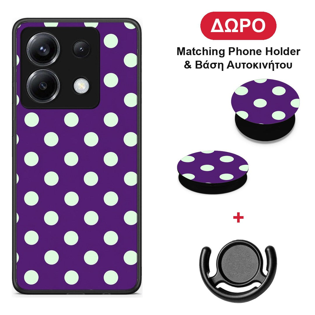 Mint Polka Dots on Purple - Xiaomi Poco X6 θήκη + Δώρο Phone Holder & Βάση Αυτοκινήτου