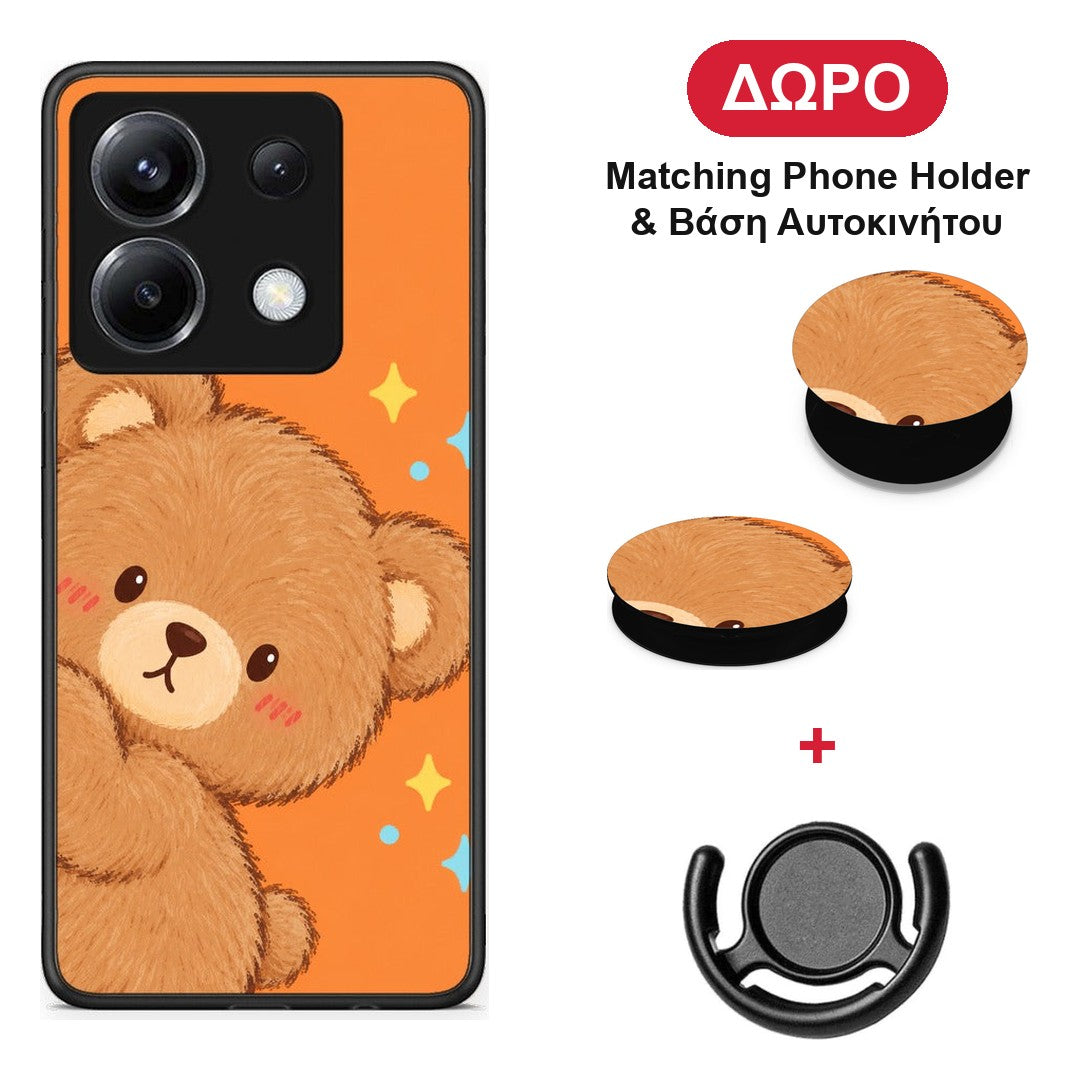 Peekaboo Teddy on Orange - Xiaomi Poco X6 θήκη + Δώρο Phone Holder & Βάση Αυτοκινήτου