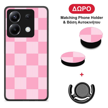 Pink and White Striped Checks - Xiaomi Poco X6 θήκη + Δώρο Phone Holder & Βάση Αυτοκινήτου