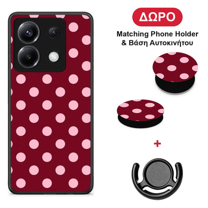 Pink Polka Dots on Burgundy - Xiaomi Poco X6 θήκη + Δώρο Phone Holder & Βάση Αυτοκινήτου
