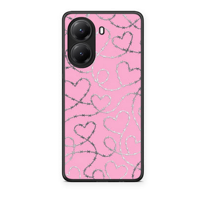 Θήκη Xiaomi Poco X7 Pro Barbed Wire Hearts on Pink από τη Smartfits με σχέδιο στο πίσω μέρος και μαύρο περίβλημα | Xiaomi Poco X7 Pro Barbed Wire Hearts on Pink case with colorful back and black bezels