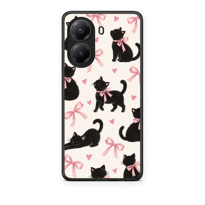 Θήκη Xiaomi Poco X7 Pro Black Kittens and Pink Bows on Cream Large από τη Smartfits με σχέδιο στο πίσω μέρος και μαύρο περίβλημα | Xiaomi Poco X7 Pro Black Kittens and Pink Bows on Cream Large case with colorful back and black bezels